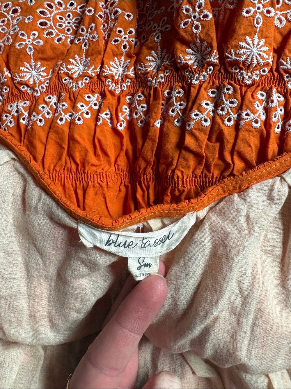 Blue Tassel Anthropologie Cotton Orange Eyelet Ruffle Sleeve Peplum Crop Top - Picture 4 of 8